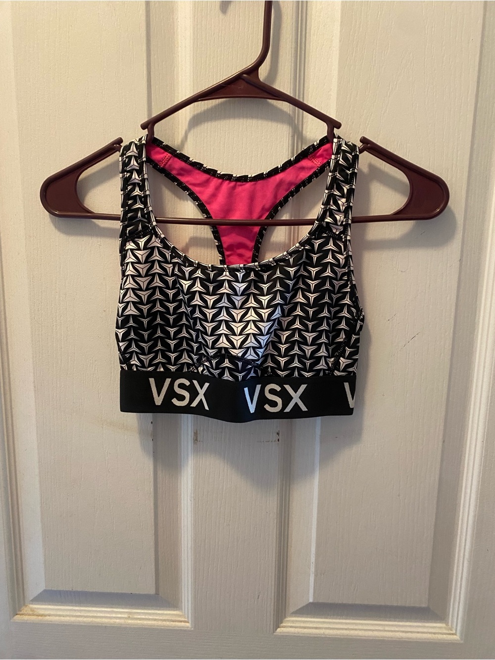VSX Black & Hot Pink Geometric Racerback Sports Bra